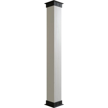 Knotty Pine Faux Wood Non-Tapered Square Column Wrap W/ Faux Iron Capital & Base, 6W X 8'H